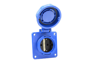 EUROPEAN SCHUKO LOCKING 16 AMPERE-250 VOLT CEE 7/3 (EU1-16R) TYPE F, IP66 / IP68 WATERTIGHT OUTLET (WITH GASKET), SHUTTERED CONTACTS, PANEL OR BOX MOUNT, 2 POLE-3 WIRE GROUNDING (2P+E). BLUE.     <br><font color="yellow">Notes: </font>     <br><font color="yellow">*</font> # 70310-NS Outlet locks onto Watertight Plug # <a href="https://internationalconfig.com/icc6.asp?item=70341-N" style="text-decoration: none">70341-NS </a>. Prevents accidental disconnects.      <br><font color="yellow">*</font> # 70310-NS Outlet locks onto Watertight Plug # <a href="https://internationalconfig.com/icc6.asp?item=71441" style="text-decoration: none">71441</a>. Prevents accidental disconnects.    <br><font color="yellow">*</font> # 70310-NS Outlet locks onto France / Belgium Watertight Plug # <a href="https://internationalconfig.com/icc6.asp?item=71341" style="text-decoration: none">71341</a>. Prevents accidental disconnects.     <br><font color="yellow">*</font> Temp. range = -5�C to +40�C.     <br><font color="yellow">*</font> Surface mount = Use #71325 wall box listed below in related products.    <br><font color="yellow">*</font> France / Belgium IP66, IP68, locking / watertight outlets, plugs, connectors for all countries are listed below in related products. Scroll down to view.
