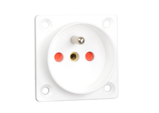 FRANCE, BELGIUM CEE 7/5 TYPE E 16 AMPERE-250 VOLT (FR1-16R) PANEL MOUNT OUTLET (50mmX50mm SIZE), 2 POLE-3 WIRE GROUNDING (2P+E), SHUTTERED CONTACTS, IP20 RATED, SCREW/CLAMP TYPE TERMINALS. WHITE.

<br><font color="yellow">Notes: </font> 
<br><font color="yellow">*</font> Recommended line, neutral and PE ground terminal torque = 0.5Nm.
<br><font color="yellow">*</font> Optional panel mount terminal shield #70127 available.
<br><font color="yellow">*</font> France, Belgium "locking" outlets #71125, #71130 available. Prevents accidental disconnects.
<br><font color="yellow">*</font> All CEE 7/7 European Schuko type plugs & power cords mate with France / Belgium outlets, sockets, connectors.
<br><font color="yellow">*</font> Requires #97120-BZ wall plate when mounted on American 2x4 wall boxes.
<br><font color="yellow">*</font> France, Belgium plugs, outlets, power cords, connectors, power strips, GFCI sockets listed below in related products. Scroll down to view.
