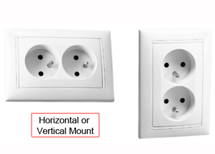 FRANCE, BELGIUM 16 AMPERE-250 VOLT TYPE E 16 AMPERE-250 VOLT CEE 7/5 (FR1-16R) DUPLEX outlet, "SHUTTERED CONTACTS", 2 POLE-3 WIRE GROUNDING (2P+E). WHITE. 

<br><font color="yellow">Notes: </font> 
<br><font color="yellow">*</font> Mounts on European wall boxes with 60mm (60.3mm) centers or panel mount.
<br><font color="yellow">*</font> France, Belgium "locking" outlets #71125, #71130 available. Prevents accidental disconnects.
 <BR><font color="yellow">*</font>  Outlet " Safety Shield" Available. View # 70141-CSS.
<br><font color="yellow">*</font> All CEE 7/7 European Schuko type plugs & power cords connect with France / Belgium outlets, sockets, connectors.
<br><font color="yellow">*</font> France, Belgium plugs, outlets, power cords, connectors, power strips, GFCI sockets listed below in related products. Scroll down to view.

 