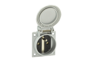 FRANCE, BELGIUM 16 AMPERE-250 VOLT WEATHERPROOF OUTLET (WITH GASKET), CEE 7/5 TYPE E (FR1-16R), (IP54 COVER CLOSED - IP 20 COVER OPEN), PANEL OR WALL BOX MOUNT, "SHUTTERED CONTACTS", 2 POLE-3 WIRE GROUNDING (2P+E). GRAY.

<br><font color="yellow">Notes: </font> 
<br><font color="yellow">*</font> Stainless steel wall plates #97120-BZ and #97120-DBZ mounts outlet onto American 2x4 and 4x4 wall boxes.
<br><font color="yellow">*</font> For surface mount applications use #70125 wall box.
<br><font color="yellow">*</font> For DIN rail mount use #70125-DIN bracket with #70125 wall box.
<br><font color="yellow">*</font> Optional panel mount terminal shield #70127 available.
<br><font color="yellow">*</font> France, Belgium "locking" outlets #71125, #71130 available. Prevents accidental disconnects.
<br><font color="yellow">*</font> France, Belgium plugs, outlets, connectors, power cords, socket strips, GFCI (RCD) outlets are listed below in related products. Scroll down to view.

 