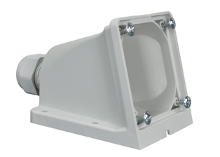 WATERTIGHT IP66 / IP68 DOWN ANGLE SURFACE MOUNT WALL BOX. GRAY.   

<br><font color="yellow">Notes: </font> 
<br><font color="orange"> Accepts #70310-NS European Schuko outlet or France / Belgium #71130 outlet.</font>  
  