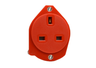 BRITISH, UNITED KINGDOM 13 AMPERE-250 VOLT PANEL MOUNT OUTLET (UK1-13R), BS 1363A TYPE G SOCKET, SHUTTERED CONTACTS, BACK WIRED, 2 POLE-3 WIRE GROUNDING (2P+E). RED.

<br><font color="yellow">Notes: </font> 
<br><font color="yellow">*</font> Face Dia. = 50mm.
<br><font color="yellow">*</font> Applications include general use and dedicated circuits in commercial, industrial, hospital or medical installations.
<br><font color="yellow">*</font> Red color plugs #72140-RED, #72140-RED-H (hospital property) are listed below. Scroll down to view.
<br><font color="yellow">*</font> Wall box mount versions #72220-DP-RED, #72320-RED, #72320-RED-CE, #72320-DP-RED, #72316-RED are listed below in related products. Scroll down to view.
<br><font color="yellow">*</font> British, United Kingdom plugs, power cords, outlets, power strips, GFCI-RCD receptacles, sockets, connectors, extension cords, plug adapters listed below in related products. Scroll down to view.
 