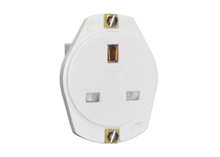 BRITISH, UNITED KINGDOM, SAUDI ARABIA 13 AMPERE-250 VOLT PANEL MOUNT TYPE G OUTLET, BS 1363 (UK1-13R, SASO 2203, SA1-13R), SHUTTERED CONTACTS, SIDE WIRED, 2 POLE-3 WIRE GROUNDING (2P+E). WHITE. 

<br><font color="yellow">Notes: </font> 
<br><font color="yellow">*</font> Face Dia. = 49.12mm.
<br><font color="yellow">*</font> Outlet has "G MARK" certification required by Gulf States, Saudi Arabia "SASO 2203", Bahrain, Kuwait, Qatar, Oman, Yemen, UAE.
<br><font color="yellow">*</font> British, United Kingdom plugs, power cords, outlets, power strips, GFCI-RCD receptacles, sockets, connectors, extension cords, plug adapters listed below in related products. Scroll down to view.

 