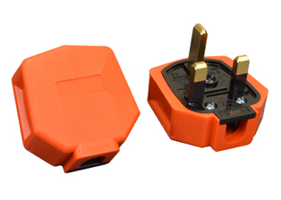 UK, BRITISH, SAUDI-ARABIA, GULF STATES PLUG, 13 AMPERE-250 VOLT, IMPACT RESISTANT (UK1-13P), BS 1363A, SS 145A, MS 589-1 TYPE G PLUG, 13 AMPERE FUSE (BS 1362, SS 167), REWIREABLE RUBBER ANGLE PLUG, 2 POLE-3 WIRE GROUNDING (2P+E). ORANGE. 
<br><font color="yellow">ASTA, GULF STATES ("G" MARK) APPROVED.</font>

<br><font color="yellow">Notes: </font> 
<br><font color="yellow">*</font> Max. Cord O.D. = 0.433" (11mm).
<br><font color="yellow">*</font> Material = Rubber, ABS/PC.
<br><font color="yellow">*</font> British, UK plugs available with 3A, 5A, 10A, 13A fuses.
<br><font color="yellow">*</font> British, United Kingdom plugs, power cords, outlets, power strips, GFCI-RCD receptacles, sockets, connectors, extension cords, plug adapters listed below in related products. Scroll down to view.