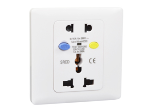 UNIVERSAL INTERNATIONAL, EUROPEAN, BRITISH, AUSTRALIA, ASIA, THAILAND <font color="yellow">MULTI-CONFIGURATION</font> 16 AMPERE-250 VOLT, 50-60Hz, <font color="yellow"> GFCI (SRCD) OUTLET</font>, <font color="yellow"> 10mA TRIP</font>, IP54 RATED UNIVERSAL SOCKET, DOUBLE POLE TRIP, SHUTTERED CONTACTS, WALL BOX MOUNT OR PANEL MOUNT, (86mmX86mm SIZE), 2 POLE-3 WIRE GROUNDING (2P+E). WHITE.

<BR><font color="yellow"> Notes:</font>
<br><font color="yellow">*</font> Passive design, automatic reset, will not trip on power failure.

<br><font color="yellow">*</font> Material: PC, Operating and Storage Temp: -25C TO +40C.

<BR><font color="yellow">*</font> Weatherproof enclosure available #74790-B1 (IP66 rated). Cover can be closed & locked over down angle plugs (not all angle plug variations). 

<BR><font color="yellow">*</font> Not for use with #74790 and #74790-A 

<BR><font color="yellow">*</font> European wall boxes available #72350X47D, 72350X35D, 72355X35DDG, 72350-F, 72360, 72360-RED. 

<BR><font color="yellow">*</font> Not for use on life support, medical equipment, refrigeration equipment.

<BR><font color="yellow">*</font> British, United Kingdom power cords, plugs, GFCI-RCD outlets, connectors, socket strips, extension cords, plug adapters listed below in related products. Scroll down to view.