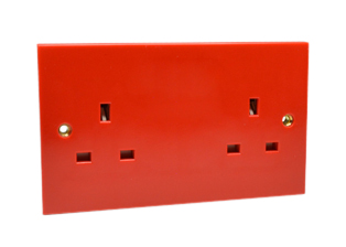 BRITISH, UNITED KINGDOM 13 AMPERE-250 VOLT DUPLEX OUTLET [86mmX146mm Size], [UK1-13R], BS 1363 TYPE G SOCKETS, SHUTTERED CONTACTS, 2 POLE-3 WIRE GROUNDING [2P+E]. RED.

<br><font color="yellow">Notes: </font> 
<br><font color="yellow">*</font> Weatherproof enclosure, #74790-B2 (IP66 rated), weatherproof cover #74790-DX (IP54 rated).
<br><font color="yellow">*</font> European wall boxes = Use #72355X47D, 72355X35D, 72355X25D, 72355-F, 72365, 72365-RED series.
<br><font color="yellow">*</font> Applications include general use and dedicated circuits in commercial, industrial, hospital or medical installations.
<br><font color="yellow">*</font> Red color plugs #72140-RED, #72140-RED-H (hospital property) are listed below. Scroll down to view.
<br><font color="yellow">*</font> British, United Kingdom plugs, power cords, outlets, power strips, GFCI-RCD receptacles, plug adapters listed below in related products. Scroll down to view.
  