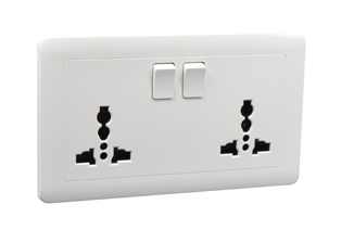 UNIVERSAL EUROPEAN, BRITISH INTERNATIONAL <font color="yellow">MULTI-CONFIGURATION</font>, 13 AMPERE-250 VOLT DUPLEX OUTLET (86mmX146mm Size), BS 1363 TYPE G (UK1-13R), SINGLE POLE SWITCHES, SHUTTERED CONTACTS, 2 POLE-3 WIRE GROUNDING (2P+E). WHITE. 

<br><font color="yellow">Notes: </font> 
<BR> <font color="yellow">*</font> Outlet mounts on European, British wall boxes with 120mm (120.6mm) centers.
<br><font color="yellow">*</font> View # 72355X47D, 72355X35D, 72355X25D, 72355-F, 72365, 72365-RED, 77190-D wall box series.
<br><font color="yellow">*</font> Weatherproof Cover available, IP44 Rated # 74790-DX.
<BR><font color="yellow">*</font> Weatherproof enclosure available # 74790-B2 (IP66 rated). Cover closes over (down angle) type plugs (Not all plug variations).
 <br><font color="yellow">*</font> Mating European, British,  International plugs listed on dimensional data print.
<br><font color="yellow">*</font> Plug adapter # 30140 available. Adapters provide "Earth" grounding connection for European CEE 7/7, CEE 7/4 "Schuko" plugs.
<br><font color="yellow">*</font> Universal outlets, GFCI outlets, socket strips, wall boxes, plug adapters are listed below in related products. Scroll down to view.


 

  
 
 
  