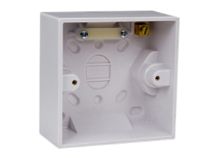 EUROPEAN, INTERNATIONAL, BRITISH, UNITED KINGDOM SURFACE MOUNT ONE GANG WALL BOX, GROUNDING TERMINAL, INTERNAL CABLE CLAMP, BOX HEIGHT (44mm), BOX DEPTH <br><font color="yellow">(40mm)</font>. WHITE. 

<br><font color="yellow">Notes: </font> 
<BR><font color="yellow">*</font> Accepts 86mmX86mm size Sockets, Outlets, Switches, Devices with 60mm (60.3mm) mounting centers.
  
<br><font color="yellow">*</font> Verify mating product depth dimension for compatibility with # 72360 wall box. 

<br><font color="yellow">*</font> Surface mount modular device <font color="yellow">steel</font>  wall boxes available. View # 79235X45, 79230X45 series.

<br><font color="yellow">*</font> Surface mount modular device <font color="yellow">insulated</font> wall boxes available. View # 680602X45 type. Weatherproof view # 680612X45 type.

 <br><font color="yellow">*</font> British, United Kingdom plugs, power cords, outlets, power strips, GFCI-RCD receptacles, sockets, connectors, listed below in related products. Scroll down to view.
 
