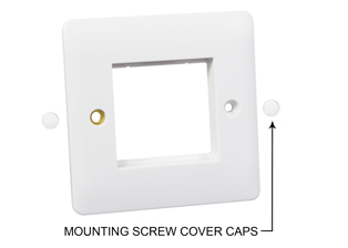 WALL PLATE / MOUNTING FRAME, ONE GANG, 86mmX86mm SIZE, ACCEPTS (1) 45mmX45mm OR (2) 22.5mmX45mm INTERNATIONAL MODULAR POWER OUTLETS, GFCI / RCBO CIRCUIT BREAKERS, SWITCHES. WHITE. 

<br><font color="yellow">Notes:</font>

<br><font color="yellow">*</font> Mounts on European # 72350X35D type flush boxes, # 72360 type surface boxes, # 74790, 74790-A weatherproof covers, # 74790X45 IP66 weatherproof enclosure.  

<br><font color="yellow">*</font> 60mm (60.3) mounting centers, M3.5 mounting screws included, Torque = 0.5Nm.

<BR><font color="yellow">*</font> View Modular European, British, International Outlets / Switches. <a href="https://www.internationalconfig.com/modular_electrical_devices.asp" style="text-decoration: none">[ Entire Modular Device Series ]</a>

<br><font color="yellow">*</font> IP2X, IK01 Rated, Material = Thermoset / PC, Storage temp. = -5C to +40C.
 
 <br><font color="yellow">*</font> Mating modular outlets, switches, circuit breakers listed below. Scroll down to view. Call for application assistance.
 
 





 