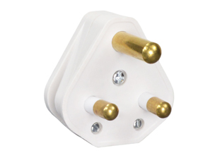 SOUTH AFRICA PLUG, 15 AMPERE-250 VOLT <font color="yellow"> TYPE M </font> PLUG, SANS 164-1, BS 546, (UK2-15P), REWIREABLE PLUG, 2 POLE-3 WIRE GROUNDING (2P+E). WHITE. 

<br><font color="yellow">Notes: </font> 
<br><font color="yellow">*</font> Type M plugs connects with South Africa 15A/16A-250V outlets.
<br><font color="yellow">*</font> Screw torque: Terminals = 0.4Nm, Strain relief = 0.5Nm, Housing = 0.8Nm.
<br><font color="yellow">*</font> Operating temp. = -20C to +55C.
<br><font color="yellow">*</font> South Africa power cords, outlets, GFCI-RCD receptacles, sockets, plug adapters listed below in related products. Scroll down to view.