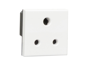 SOUTH AFRICA 5A/6A-250V OUTLET, 45mmX45mm MODULAR SIZE, <font color="yellow"> TYPE D </font> SOCKET, SANS 164-3, BS 546 (UK3-5R), SHUTTERED CONTACTS, 2 POLE-3 WIRE GROUNDING (2P+E). WHITE.

<br><font color="yellow">Notes:</font> 
<br><font color="yellow">*</font> Outlet accepts South Africa 5/6A-250V <font color="yellow">Type D</font> plugs.
<br><font color="yellow">*</font> Mounts on American 2X4 wall boxes, requires frame # 79120X45-N & # 79130X45-N wall plate (White, Black, ALU, SS). 
<br> <font color="yellow">*</font> Mounts on American 4X4 wall boxes, requires frame # 79210X45-N & # 79220X45-N wall plate (White, SS).<br><font color="yellow">*</font> Mounts on European wall boxes (60mm on center), requires frame # 79250X45-N & wall plate # 79265X45-N.
<br><font color="yellow">*</font> Surface mount insulated wall boxes # 680602X45 series. Surface mount Metal wall boxes # 79235X45 series.
<br><font color="yellow">*</font> Surface mount weatherproof, IP66 rated. Requires frame # 730092X45 & # 74790X45 wall box.
<br><font color="yellow">*</font> Panel mount frames # 79100X45, # 79100X45-ALU. DIN rail mount Frame # 79595X45. <a href="https://www.internationalconfig.com/catalog_pages/pg94.pdf" style="text-decoration: none" target="_blank"> Panel Mount Instruction Guide</a>
<br><font color="yellow">*</font> Complete range of modular devices and mounting component options. <a href="https://www.internationalconfig.com/modular_electrical_devices.asp" style="text-decoration: none">Modular Devices Link</a>
 <br><font color="yellow">*</font> Wall plates, boxes, outlets, switches, modular GFCI/RCD and circuit breakers are listed below. Scroll down to view.