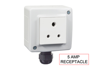 SOUTH AFRICA CONNECTOR, 5A-250V <font color="yellow"> TYPE D </font> (UK3-5R) REWIREABLE CONNECTOR, SHUTTERED CONTACTS, ENCLOSURE, GLAND CABLE ENTRY, 2 POLE-3 WIRE GROUNDING (2P+E). MAX. CORD O.D. = 0.472". GRAY.

<br><font color="yellow">Notes: </font>   
<BR><font color="yellow">*</font> Accepts South Africa 5A-250V <font color="yellow">TYPE D </font> plugs.
<br><font color="yellow">*</font> Application options = In-line connector, panel mount, or surface wall mount.
<BR><font color="yellow">*</font> South Africa power cords, plugs, outlets, GFCI/RCD sockets, PDU power strips, plug adapters listed below. Scroll down to view.