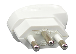 SOUTH AFRICA PLUG, 16 AMPERE-250 VOLT, ZA, SANS 164-2, <font color="yellow"> TYPE N </font> (SA1-16P), REWIREABLE ANGLE PLUG, 2 POLE-3 WIRE GROUNDING (2P+E), O.D. CORD GRIP = 8mm (0.315") DIA.,  WHITE. 
<BR>SABS APPROVED. 

<br><font color="yellow">Notes: </font> 
<br><font color="yellow">*</font> Effective January 2018 all new South Africa electrical installations shall include a minimum of one socket - outlet complying with South Africa standard SANS 164-2. Sockets / outlets accept South Africa SANS 164-2 type N (2P+E) 3 pin plugs and European CEE 7/16 "Europlug" (2 pin) plugs.
<br><font color="yellow">*</font>South Africa 16A-250V Type N plugs & Brazil 10A/20A-250V Type N plugs have similar plug configurations.