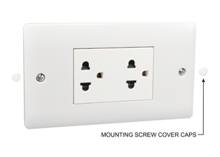 THAILAND, ASIA, SOUTH AMERICA, AMERICAN, EUROPEAN, MULTI-CONFIGURATION DUPLEX POWER OUTLET, 16 AMPERE-250 VOLT / 15 AMPERE-127 VOLT, TYPE A, B, C, O, THAILAND TIS 2532-2555 (2P+E), 86mmX146mm SIZE, SHUTTERED CONTACTS, 2 POLE- 3 WIRE GROUNDING (2P+E). WHITE.

<br><font color="yellow">Notes: </font> 
<br><font color="yellow">*</font> Outlet accepts Thailand TIS 166-2549 Type O Plugs, American NEMA 1-15P, 515-P, 615-P, 5-20P, 6-20P Type A, Type B Plugs, Type C Plugs with 4.0mm Pins, European CEE 7 Plugs with 4.8mm pins or 4.0mm Pins. <font color="yellow">*</font> View:  <a href="https://internationalconfig.com/icc6.asp?item=85113" style="text-decoration: none">Thailand Plugs, Power Cords </a>.

<BR> <font color="yellow">*</font> Outlet mounts on European, British wall boxes with 120mm (120.6mm) centers.
<br><font color="yellow">*</font> View #72355X47D, 72355X35D, 72355X25D, 72355-F, 72365, 72365-RED wall box series.  
<br><font color="yellow">*</font> Weatherproof cover available, IP44 rated #74790-DX.
<BR><font color="yellow">*</font> Weatherproof enclosure available #74792X45 (IP66 rated). Cover closes over (down angle) type plugs (Not all plug variations).
<br><font color="yellow">*</font> Mating European, British, International plugs listed on dimensional data print.
<br><font color="yellow">*</font> Plug adapter #30140 available. Adapter provides "Earth" grounding connection for European CEE 7/7, CEE 7/4 Schuko plugs.
<br><font color="yellow">*</font> Universal outlets, GFCI outlets, socket strips, wall boxes, plug adapters are listed below in related products. Scroll down to view.