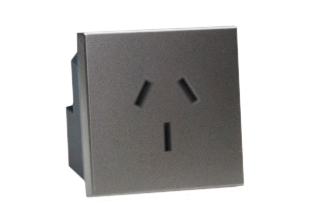 AUSTRALIA, NEW ZEALAND 10 AMPERE-240 VOLT TYPE I OUTLET AS/NZS 4417, AS 3112 (AU1-10R) MODULAR TYPE PANEL/WALL BOX MOUNT, 45mmx45mm SIZE, SHUTTERED CONTACTS, 2 POLE-3 WIRE GROUNDING (2P+E). BLACK (MAGNESIUM COLOR). 

<br><font color="yellow">Notes: </font>  
<br><font color="yellow">*</font> Mounts on American 2X4 wall boxes, requires frame 79120X45-N & wall plate 79130X45-BLK (WPs offered SS, Alum, & White).
<br><font color="yellow">*</font> Mounts on American 4X4 wall boxes, requires frame 79210X45-N & wall plate 79220X45-BLK (WPs offered SS & White).
<br><font color="yellow">*</font> Mounts on European wall boxes (60mm on center), requires frame # 79250X45-N & wall plate # 79265X45-N.
<br><font color="yellow">*</font> Surface mount insulated wall boxes # 680602X45 series. Surface mount Metal wall boxes # 79235X45 series.
<br><font color="yellow">*</font> Surface mount weatherproof, IP66 rated. Requires frame # 730092X45 & # 74790X45 wall box.
<br><font color="yellow">*</font> Panel mount frames # 79100X45, # 79100X45-ALU. DIN rail mount Frame # 79595X45. <a href="https://www.internationalconfig.com/catalog_pages/pg94.pdf" style="text-decoration: none" target="_blank"> Panel Mount Instruction Guide</a>
<br><font color="yellow">*</font> Complete range of modular devices and mounting component options. <a href="https://www.internationalconfig.com/modular_electrical_devices.asp" style="text-decoration: none">Modular Devices Link</a>
 <br><font color="yellow">*</font> Wall plates, boxes, outlets, switches, modular GFCI/RCD and circuit breakers are listed below. Scroll down to view.