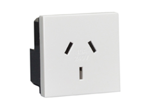 AUSTRALIA, NEW ZEALAND 10 AMPERE-240 VOLT TYPE I OUTLET AS/NZS 4417, AS 3112 (AU1-10R) MODULAR TYPE PANEL/WALL BOX MOUNT, 45mmx45mm SIZE, SHUTTERED CONTACTS, 2 POLE-3 WIRE GROUNDING (2P+E). WHITE. 

<br><font color="yellow">Notes: </font>  
<br><font color="yellow">*</font> Mounts on American 2X4 wall boxes, requires frame # 79120X45-N & # 79130X45-N wall plate (White, Black, ALU, SS). 
<br> <font color="yellow">*</font> Mounts on American 4X4 wall boxes, requires frame # 79210X45-N & # 79220X45-N wall plate (White, SS).<br><font color="yellow">*</font> Mounts on European wall boxes (60mm on center), requires frame # 79250X45-N & wall plate # 79265X45-N.
<br><font color="yellow">*</font> Surface mount insulated wall boxes # 680602X45 series. Surface mount Metal wall boxes # 79235X45 series.
<br><font color="yellow">*</font> Surface mount weatherproof, IP66 rated. Requires frame # 730092X45 & # 74790X45 wall box.
<br><font color="yellow">*</font> Panel mount frames # 79100X45, # 79100X45-ALU. DIN rail mount Frame # 79595X45. <a href="https://www.internationalconfig.com/catalog_pages/pg94.pdf" style="text-decoration: none" target="_blank"> Panel Mount Instruction Guide</a>
<br><font color="yellow">*</font> Complete range of modular devices and mounting component options. <a href="https://www.internationalconfig.com/modular_electrical_devices.asp" style="text-decoration: none">Modular Devices Link</a>
 <br><font color="yellow">*</font> Wall plates, boxes, outlets, switches, modular GFCI/RCD and circuit breakers are listed below. Scroll down to view.