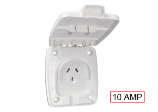 AUSTRALIA / NEW ZEALAND 10 AMPERE-250 VOLT PANEL MOUNT OUTLET AS/NZS 3112 TYPE I (AU1-10R), WEATHERPROOF IP44 RATED, 2 POLE-3 WIRE GROUNDING (2P+E). WHITE. 

<br><font color="yellow">Notes: </font> 
<br><font color="yellow">*</font> For mobile equipment, RV applications. Australia building wire available. #<a href="https://internationalconfig.com/icc6.asp item=CNCP07AA002">CNCP07AA002</a>.
<br><font color="yellow">*</font> Outlet accepts 10 Ampere Australia / New Zealand plugs.
<br><font color="yellow">*</font> Australian, New Zealand plugs, outlets, connectors, power cords, socket strips, GFCI (RCD) outlets, adapters are listed below in related products. Scroll down to view.
