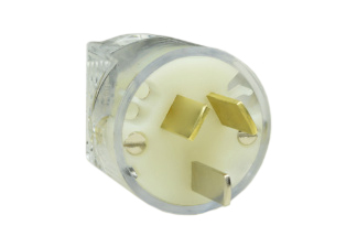 AUSTRALIA / NEW ZEALAND PLUG, 10 AMPERE-250 VOLT TYPE I PLUG AS/NZS 3112 (AU1-10P), REWIREABLE POWER PLUG, 2 POLE-3 WIRE GROUNDING. CLEAR (TRANSPARENT). 

<br><font color="yellow">Notes: </font> 
<br><font color="yellow">*</font> Applications = medical equipment & general use.
<br><font color="yellow">*</font> Plug connects with 10 Ampere, 15 Ampere, 20 Ampere Australian, New Zealand outlets, receptacles, connectors.

