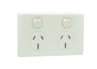 AUSTRALIAN DUPLEX OUTLET, 15 AMPERE-250 VOLT (AU2-15R), HORIZONTAL MOUNT, DOUBLE POLE ON/OFF SWITCHES, INTEGRAL WALL PLATE, 2 POLE-3 WIRE GROUNDING (2P+E). WHITE.

<br><font color="yellow">Notes: </font> 
<br><font color="yellow">*</font> Horizontal mount on American 2x4 wall boxes, surface mount on #84225-AR, #74225 wall boxes.
<br><font color="yellow">*</font> Australia TUV approved building wire/cable #<a href="https://internationalconfig.com/icc6.asp?item=CNCP07AA002">CNCP07AA002</a>.
<br><font color="yellow">*</font> Outlet accepts 15 Amp., 10 Amp. Australian, New Zealand plugs.
<br><font color="yellow">*</font> Scroll down to view related products.