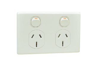 AUSTRALIAN DUPLEX OUTLET, 15 AMPERE-250 VOLT (AU2-15R), HORIZONTAL MOUNT, DOUBLE POLE ON/OFF SWITCHES, INTEGRAL WALL PLATE, 2 POLE-3 WIRE GROUNDING (2P+E). WHITE.

<br><font color="yellow">Notes: </font> 
<br><font color="yellow">*</font> Horizontal mount on American 2x4 wall boxes, surface mount on #84225-AR, #74225 wall boxes.
<br><font color="yellow">*</font> Australia TUV approved building wire/cable #<a href="https://internationalconfig.com/icc6.asp?item=CNCP07AA002">CNCP07AA002</a>.
<br><font color="yellow">*</font> Outlet accepts 15 Amp., 10 Amp. Australian, New Zealand plugs.
<br><font color="yellow">*</font> Scroll down to view related products.