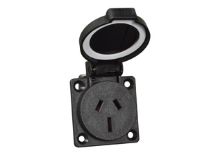 AUSTRALIA / NEW ZEALAND 15 AMPERE-250/ 10A-250V VOLT WEATHERPROOF PANEL OR WALL BOX MOUNT OUTLET WITH GASKET, TYPE I, AS/NZS 3112 (AU2-15R) (AU1-10R) "T" MARK (IMPACT RESISTANT), 2 POLE-3 WIRE GROUNDING (2P+E). BLACK.

<br><font color="yellow">Notes: </font> 
<br><font color="yellow">*</font> Terminal Screw Torque = 0.8Nm-1.2Nm., Mounting Screws = 0.8Nm-1.2Nm.
<br><font color="yellow">*</font> Outlet accepts 15 Ampere & 10 Ampere Australia / New Zealand plugs.
<br><font color="yellow">*</font> Stainless steel wall plates # 97120-BZ and # 97120-DBZ mounts outlet onto standard American 2x4 and 4x4 wall boxes.
<br><font color="yellow">*</font> Not for use with # 70125 wall box.
<br><font color="yellow">*</font> Optional panel mount terminal shield # 70127 available.
<br><font color="yellow">*</font> Australia, New Zealand plugs, outlets, connectors, power cords, socket strips, GFCI (RCD) outlets are listed below in related products. Scroll down to view.
  