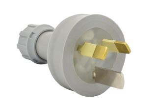 AUSTRALIA, NEW ZEALAND PLUG, 15 AMPERE-250 VOLT AS/NZS 4417 (RCM), AS/NZS 3112, (AU2-15P), REWIREABLE POWER PLUG, 2 POLE-3 WIRE GROUNDING (2P+E). GRAY. 

<br><font color="yellow">Notes: </font> 
<br><font color="yellow">*</font> Plug connects with 15 Ampere, 20 Ampere Australian, New Zealand outlets, receptacles, connectors.
<br><font color="yellow">*</font> Compression type strain relief. Terminal screw torque = 0.6Nm.
<br><font color="yellow">*</font> Related plugs, outlets, GFCI sockets, power cords, power strips, adapters listed below. Scroll down to view.


 
 