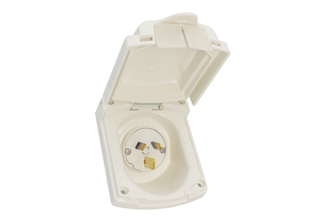 AUSTRALIA / NEW ZEALAND 15 AMPERE-250 VOLT PANEL MOUNT POWER INLET (AU2-15P) AS/NZS 3112, WEATHERPROOF IP34, LIFT LID COVER, WITH GASKET, 2 POLE-3 WIRE GROUNDING (2P+E). WHITE. 

<br><font color="yellow">Notes: </font> 
<br><font color="yellow">*</font> Panel mount inlet accepts Australia, New Zealand 20A, 15A, In-line connectors.
<br><font color="yellow">*</font> For mobile equipment, RV applications. Australia building wire available. # <a href="https://internationalconfig.com/icc6.asp?item=CNCP07AA002">CNCP07AA002</a>.
<br><font color="yellow">*</font> Australia, New Zealand plugs, connectors, outlets, GFCI RCD sockets, power cords, adapters listed below in related products. Scroll down to view.
