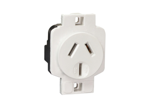 AUSTRALIA / NEW ZEALAND 20 AMPERE-250 VOLT TYPE I PANEL MOUNT OUTLET AS/NZS 3112 (AU3-20R), 2 POLE-3 WIRE GROUNDING (2P+E). WHITE. 

<br><font color="yellow">Notes: </font> 
<br><font color="yellow">*</font> Outlet accepts 20 Ampere, 15 Ampere, 10 Ampere Australia / New Zealand plugs.