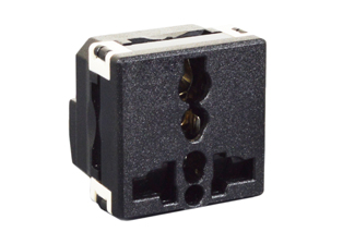 UNIVERSAL MULTI-CONFIGURATION 20 AMPERE-250 VOLT EUROPEAN, UK, BRITISH, DENMARK, SWISS, AUSTRALIA, CHINA, JAPAN, BRAZIL, ARGENTINA, AMERICAN NEMA, S. AMERICAN, ASIA, THAILAND, ISRAEL, INTERNATIONAL POWER OUTLET, 36mmX36mm SIZE, SHUTTERED CONTACTS, 2 POLE-3 WIRE GROUNDING (2P+E). BLACK.

<br><font color="yellow">Notes: </font> 
<br><font color="yellow">*</font> Outlet accepts International plugs and American NEMA 15A, 20A (125V & 250V) plugs.
<br><font color="yellow">*</font> Mounts on American 2x4, 4x4 wall boxes or panel mount. Surface mount on wall boxes # 74225, # 84225-AR.

<br><font color="yellow">*</font> Mounts on # 72350X35D European wall boxes with (60mm) mounting centers. Surface mount on boxes # 72360, # 72360-RED.  

<br><font color="yellow">*</font> Mounts in "12", "3", "6", "9" clock hour positions on wall plates / mounting frames.
 <br><font color="yellow">*</font> Plug adapters # 30140, 30140-RHD, 74901-SGA available. Provides "Earth" connection for European CEE 7/7, CEE 7/4 plugs.

<br><font color="yellow">*</font> Mating wall plates / mounting frames, GFCI outlets, socket strips, wall boxes, plug adapters are listed below in related products. Scroll down to view.

 