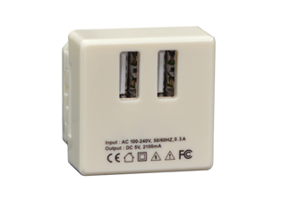 USB MODULAR OUTLET, 36mmX36mm SIZE, 2 USB PORTS, INPUT RATED (AC 100-240V, 50/60 Hz, 0.3A), OUTPUT RATED (DC 5V, 2100mA), 3 INCH WIRE LEADS. IVORY.

<br><font color="yellow">Notes: </font>  
<br><font color="yellow">*</font> Mounts on American 2x4, 4x4 wall boxes. Surface mounts on wall boxes # 74225, 84225-AR.

<br><font color="yellow">*</font> Mounts on European one gang wall boxes with (60mm) mounting centers # 72350X35D, 72350-F, 77190, 72360.

<br><font color="yellow">*</font> Mounts on European two gang wall boxes with (120mm) mounting centers # 72355X35D, 72355-F, 72365.

<br><font color="yellow">*</font> Panel mount on frame # 74970-W. DIN Rail mount on frame # 74970-DIN.  
 
<br><font color="yellow">*</font> Mounts in "12", "3", "6", "9" clock hour positions on wall plates / mounting frames.

<br><font color="yellow">*</font> Contact sales for product application assistance.  

<br><font color="yellow">*</font> Mating wall plates / mounting frames, GFCI outlets, PDU power strips, circuit breaker, switch, plug adapters are listed below in related products. Scroll down to view.
