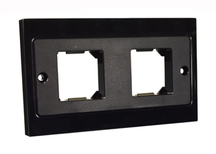 EUROPEAN WALL PLATE / MOUNTING FRAME, (86mmX146mm) TWO GANG SIZE, 120mm MOUNTING CENTERS, ACCEPTS TWO (36mmX36mm) SIZE MODULAR DEVICES. BLACK. 

<BR> <font color="yellow">Notes.</font>

<BR> <font color="yellow">*</font> Mounts on European, British, International wall boxes with 120mm (120.6mm) centers.
<BR> <font color="yellow">*</font> Accepts European / International / Universal (36mmX36mm) modular size outlets, switches, circuit breakers.

<br><font color="yellow">*</font> Mounts on European # 72355X35D, 72355X47D, 72355-F wall boxes. Mounts on # 72365 surface wall box. 


<br><font color="yellow">*</font> Weatherproof cover available, IP54 rated # 74790-DX.

<BR><font color="yellow">*</font> Weatherproof enclosure available # 74790-B2, (IP66 rated). Cover closes over (down angle) type plugs (Not all plug variations).

