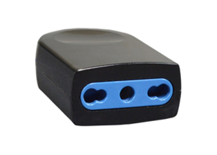 ITALIAN, ITALY, CHILE CONNECTOR, 10/16 AMPERE-250 VOLT CEI 23-50 (S17)(S11), CEI 23-16 TYPE L (IT1-10R/IT2-16R) REWIREABLE CONNECTOR, 2 POLE-3 WIRE GROUNDING. BLACK. 

<br><font color="yellow">Notes: </font> 
<br><font color="yellow">*</font> #75160 connector accepts both 16 Ampere & 10 Ampere Italian plugs.
<br><font color="yellow">*</font> Terminal torque = 0.8Nm
