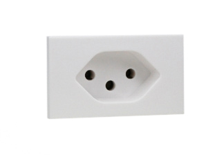 SWISS 10 AMPERE-250 VOLT SEV 1011 (SW1-10R) OUTLET (TYPE 13 DAMP LOCATIONS), 2 POLE-3 WIRE GROUNDING, 36.8mmX62.2mm SIZE, SNAP-IN PANEL MOUNT. WHITE.
