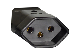 SWISS CONNECTOR, 10 AMPERE-250 VOLT (SW1-10R) SEV 1011 REWIREABLE IN-LINE CONNECTOR, 2 POLE-3 WIRE GROUNDING, STRAIGHT CORD GRIP, CORD DIA. = 0.394", THERMOPLASTIC BODY (HIGH IMPACT RESISTANT). BLACK. 
