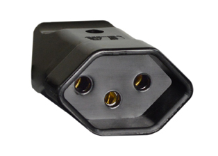 SWISS CONNECTOR, 10 AMPERE-250 VOLT (SW1-10R) SEV 1011 REWIREABLE IN-LINE CONNECTOR, 2 POLE-3 WIRE GROUNDING, STRAIGHT CORD GRIP, CORD DIA. = 0.394", THERMOPLASTIC BODY (HIGH IMPACT RESISTANT). BLACK. 
