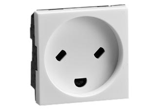 DENMARK, DANISH 13 AMPERE-250 VOLT (DE2-13R) "EDP" OUTLET, (AFSNIT 107-2-D), 45mmX45mm MODULAR SIZE, SNAP-IN MOUNT, SHUTTERED CONTACTS, 2 POLE-3 WIRE GROUNDING (2P+E). WHITE.

<br><font color="yellow">Notes: </font>  
<br><font color="yellow">*</font> Mounts on American 2X4 wall boxes, requires frame # 79120X45-N & # 79130X45-N wall plate (White, Black, ALU, SS). 
<br> <font color="yellow">*</font> Mounts on American 4X4 wall boxes, requires frame # 79210X45-N & # 79220X45-N wall plate (White, SS).<br><font color="yellow">*</font> Mounts on European wall boxes (60mm on center), requires frame # 79250X45-N & wall plate # 79265X45-N.
<br><font color="yellow">*</font> Surface mount insulated wall boxes # 680602X45 series. Surface mount Metal wall boxes # 79235X45 series.
<br><font color="yellow">*</font> Surface mount weatherproof, IP66 rated. Requires frame # 730092X45 & # 74790X45 wall box.
<br><font color="yellow">*</font> Panel mount frames # 79100X45, # 79100X45-ALU. DIN rail mount Frame # 79595X45. <a href="https://www.internationalconfig.com/catalog_pages/pg94.pdf" style="text-decoration: none" target="_blank"> Panel Mount Instruction Guide</a>
<br><font color="yellow">*</font> Complete range of modular devices and mounting component options. <a href="https://www.internationalconfig.com/modular_electrical_devices.asp" style="text-decoration: none">Modular Devices Link</a>
 <br><font color="yellow">*</font> Wall plates, boxes, outlets, switches, modular GFCI/RCD and circuit breakers are listed below. Scroll down to view.