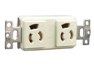 15 AMPERE-125 VOLT DUPLEX <font color="RED"> LOCKING </font> OUTLET, JAPAN JIS C 8303 (JA5-15R), <font color="RED">OUTLET "LOCKS IN" AMERICAN STRAIGHT BLADE (NEMA 5-15P, NEMA 1-15P PLUGS), JAPAN (JA1-15P PLUGS) </font>, IMPACT RESISTANT NYLON BODY, 2 POLE-3 WIRE GROUNDING (2P+E), BACK WIRED. IVORY. PSE, JET APPROVED.

<br><font color="yellow">Notes: </font> 
<br><font color="yellow">*</font> This outlets configuration design accepts and <font color="yellow"> "Locks In" American straight blade (15A-125V) NEMA 5-15P, NEMA 1-15P plugs, Japan straight blade (15A-125V) JA1-15P JIS C 8303 plugs.</font>. Prevents accidental disconnects. View dimensional data print for details.
<br><font color="yellow">*</font> Outlet mounts on American 2x4 wall boxes. Mating wall plate #78502.
<br><font color="yellow">*</font> Power cords, PDU power strips, plugs, outlets, sockets are listed below in related products. Scroll down to view.





 
 