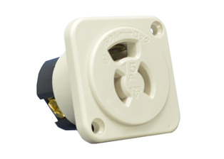 15 AMPERE-125 VOLT <font color="RED"> LOCKING PANEL MOUNT </font> OUTLET, JAPAN JIS C 8303 (JA5-15R), <font color="RED">OUTLET "LOCKS IN" AMERICAN STRAIGHT BLADE (NEMA 5-15P, NEMA 1-15P PLUGS), JAPAN (JA1-15P PLUGS) </font>, IMPACT RESISTANT NYLON BODY, 2 POLE-3 WIRE GROUNDING (2P+E), BACK OR SIDE WIRED WIRED. IVORY. PSE, JET APPROVED.

<br><font color="yellow">Notes: </font> 
<br><font color="yellow">*</font> This outlets configuration design accepts and "Locks In" American straight blade (15A-125V) NEMA 5-15P, NEMA 1-15P plugs, Japan straight blade (15A-125V) JA1-15P JIS C 8303 plugs. Prevents accidental disconnects. View Dimensional Data Sheet for details.
<br><font color="yellow">*</font> Power cords, PDU power strips, plugs, outlets, sockets are listed below in related products. Scroll down to view.



 