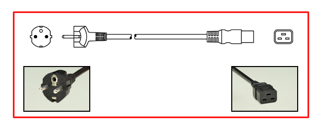 EUROPEAN CEE 7/7 SCHUKO 16 AMPERE-250 VOLT DETACHABLE POWER CORD, CEE 7/7, CEE 7, DIN 49441, TYPE E, F (EU1-16P) PLUG, IEC 60320 C-19 CONNECTOR, 2 POLE-3 WIRE GROUNDING. 3.66 METERS (12 FEET) (144") LONG. BLACK.
<br><font color="yellow">Length: 3.66 METERS (12 FEET)</font>