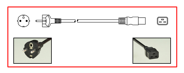 EUROPEAN CEE 7/7 SCHUKO 16 AMPERE-250 VOLT DETACHABLE POWER CORD, CEE 7/7, CEE 7, DIN 49441, TYPE E, F (EU1-16P) PLUG, IEC 60320 C-19 CONNECTOR, 2 POLE-3 WIRE GROUNDING. 4.6 METERS (15 FEET) (180") LONG. BLACK.
<br><font color="yellow">Length: 4.6 METERS (15 FEET)</font>