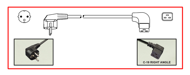 EUROPEAN CEE 7/7 SCHUKO 16 AMPERE 230-250 VOLT DETACHABLE POWER CORD, [EU1-16P] DIN 49440/49441 TYPE E, F ANGLE PLUG, IEC 60320 C-19 RIGHT ANGLE CONNECTOR, 2 POLE-3 WIRE GROUNDING, 2.5 METERS [8FT-2IN] [98"] LONG. BLACK. 
<br><font color="yellow">Length: 2.5 METERS [8FT-2IN]</font>
 