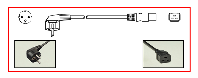 EUROPEAN CEE 7/7 SCHUKO 16 AMPERE-250 VOLT DETACHABLE POWER CORD, CEE 7/7, CEE 7, DIN 49441, TYPE E, F [EU1-16P] ANGLE PLUG, IEC 60320 C-19 CONNECTOR, 2 POLE-3 WIRE GROUNDING, 2.5 METERS [8FT-2IN] [98"] LONG. BLACK.
<br><font color="yellow">Length: 2.5 METERS [8FT-2IN]</font>
 