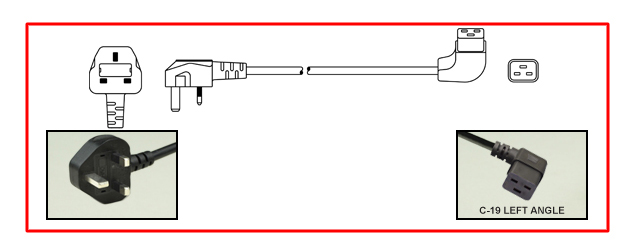 UK, BRITISH, UNITED KINGDOM 13 AMPERE-250 VOLT POWER CORD, BS 1363A TYPE G [UK1-13P] UK, BRITISH UNITED KINGDOM PLUG, 13 AMPERE BS 1362 FUSE, IEC 60320 C-19 LEFT ANGLE CONNECTOR, 2 POLE-3 WIRE GROUNDING [2P+E], 2.5 METERS [8FT.-2IN.] [98"] LONG.  BLACK. 
<br><font color="yellow">Length: 2.5 METERS [8FT.-2IN.]</font>

<br><font color="yellow">Notes: </font> 
<br><font color="yellow">*</font> Available with 3A, 5A, 10A, 13A fuses.
<br><font color="yellow">*</font> Scroll down to view additional related products.
