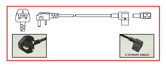 UK, BRITISH, UNITED KINGDOM 13 AMPERE-250 VOLT POWER CORD, BS 1363A TYPE G [UK1-13P] UK, BRITISH UNITED KINGDOM PLUG, 13 AMPERE BS 1362 FUSE, IEC 60320 C-19 RIGHT ANGLE CONNECTOR, 2 POLE-3 WIRE GROUNDING [2P+E], 2.5 METERS [8FT.-2IN.] [98"] LONG. BLACK. 
<br><font color="yellow">Length: 2.5 METERS [8FT.-2IN.]</font>

<br><font color="yellow">Notes: </font> 
<br><font color="yellow">*</font> Available with 3A, 5A, 10A, 13A fuses.
<br><font color="yellow">*</font> Scroll down to view additional related products.
