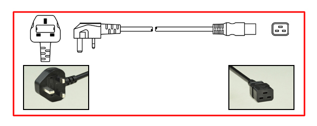 UK, BRITISH, UNITED KINGDOM, SAUDI ARABIA, GULF STATES, 13 AMPERE-250 VOLT POWER CORD SET, BS 1363A TYPE G [UK1-13P] UK, BRITISH UNITED KINGDOM PLUG, 13 AMPERE BS 1362 FUSE, IEC 60320 C-19 CONNECTOR, 2 POLE-3 WIRE GROUNDING [2P+E], 2.5 METERS [8FT-2IN] [98"] LONG. BLACK. 
<br><font color="yellow">Length: 2.5 METERS [8FT-2IN]</font>

<br><font color="yellow">Notes: </font> 
<br><font color="yellow">*</font> Available with 3A, 5A, 10A, 13A fuses.
<br><font color="yellow">*</font> Scroll down to view additional related products.
