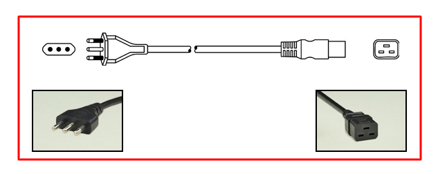 ITALIAN, ITALY, CHILE 16 AMPERE-250V DETACHABLE POWER CORD, TYPE L, CEI 23-50 [S17], CEI 23-16, [IT1-16P], IEC 60320 C-19 CONNECTOR, 2 POLE-3 WIRE GROUNDING, 2.5 METERS [8FT-2IN] [98"] LONG. BLACK. COILED.
<br><font color="yellow">Length: 2.5 METERS [8FT-2IN]</font>
