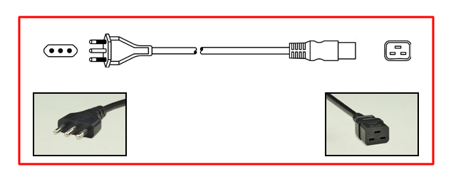 ITALIAN, ITALY, CHILE 16 AMPERE-250V DETACHABLE POWER CORD, TYPE L, CEI 23-50 (S17), CEI 23-16, (IT1-16P), IEC 60320 C-19 CONNECTOR, 2 POLE-3 WIRE GROUNDING, 3.05 METERS (10 FEET) (120") LONG. BLACK. COILED.  
<br><font color="yellow">Length: 3.05 METERS (10 FEET)</font>  