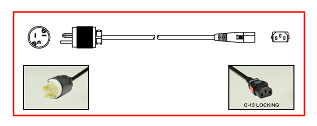 <font color="RED">LOCKING </font> 15A-125V POWER CORD, NEMA 5-20P PLUG, IEC 60320 <font color="RED"> LOCKING C-13 CONNECTOR</font>, SJT 14/3 AWG, 105C, 2 POLE-3 WIRE GROUNDING [2P+E], 2.5 METERS [8FT-2IN] [98"] LONG. BLACK.
<br><font color="yellow">Length: 2.5 METERS [8FT-2IN]</font>

<br><font color="yellow">Notes: </font> 
<br><font color="yellow">*</font> Locking C13 connector designed to securely lock onto all C14 inlets, C14 plugs, C14 power cords.
<br><font color="yellow">*</font> IEC 60320 C13 connector locks onto C14 power inlets or C14 plugs. (<font color="red"> Red color (slide release latch) unlocks the C13 connector.</font>)
<br><font color="yellow">*</font> IEC 60320, IEC 60309 C13, C19 locking type American NEMA, European, International power cords, PDU power strips, In-line connectors, panel mount sockets are listed below in related products. Scroll down to view.

 