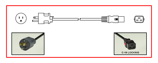 <font color="red">LOCKING</font> JAPAN 15A-125V POWER CORD, [JA1-15P] PLUG, IEC 60320 <font color="RED"> LOCKING C-19 CONNECTOR</font>, 2 POLE-3 WIRE GROUNDING [2P+E], 2.5 METERS [8FT-2IN] [98"] LONG. BLACK. 
<br><font color="yellow">Length: 2.5 METERS [8FT-2IN]</font>

<br><font color="yellow">Notes: </font> 
<br><font color="yellow">*</font> Locking C19 connector designed to securely lock onto all C20 inlets, C20 plugs, C20 power cords.
<br><font color="yellow">*</font> IEC 60320 C19 connector locks onto C20 power inlets or C20 plugs. (<font color="red"> red color [slide release latch] unlocks the C19 connector.</font>)
<br><font color="yellow">*</font> <font color="red"> Locking</font> European, British, UK, Australian, International and America/Canada [NEMA] 5-15P, 5-20P, 6-15P, 6-20P, L5-15P, L6-15P, L5-20P, L6-20P, L5-30P, L6-30P, IEC 60309 [6h], IEC 60320 C13, IEC 60320 C19 locking power cords are listed below in related products. Scroll down to view.