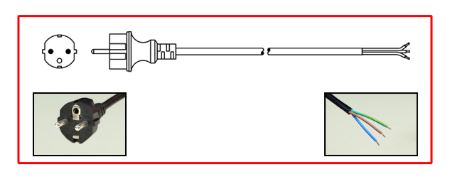 EUROPEAN SCHUKO 16 AMPERE-250 VOLT IP44 WEATHERPROOF POWER CORD, CEE 7/7 TYPE E, F PLUG [EU1-16P], 2 POLE-3 WIRE GROUNDING [2P+E], H07RN-F 1.5mm2 CORDAGE, STRIPPED ENDS, 30.5 METERS [100 FEET] [1,200"] LONG. BLACK.
<br><font color="yellow">Length: 30.5 METERS [100 FEET]</font>

<br><font color="yellow">Notes: </font> 
<br><font color="yellow">*</font> Weatherproof IP44 extension cords, IP54, IP55, IP66, IP68 plugs, outlets, In-line connectors, inlets, GFCI/RCD sockets, power strips are listed below in related products. Scroll down to view.